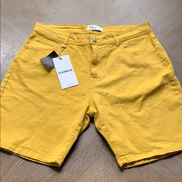 mens yellow denim shorts